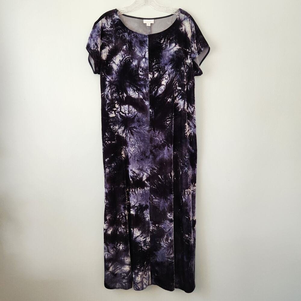 Pure Jill Velour A-Line Dress Womens S Deep Blue Tie-Dye Burnout Look Whimsigoth